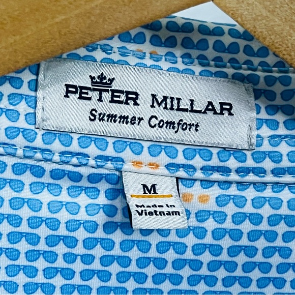 Peter Millar Summer Comfort Blue ‘Shades’ Polo Shirt M - Picture 2 of 6
